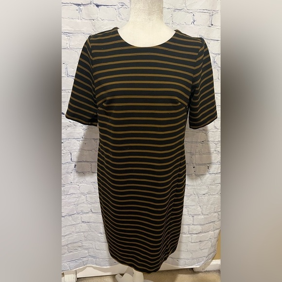 ANN TAYLOR LOFT Women's Black & Brown Striped Dress Size Medium - Picture 2 of 7